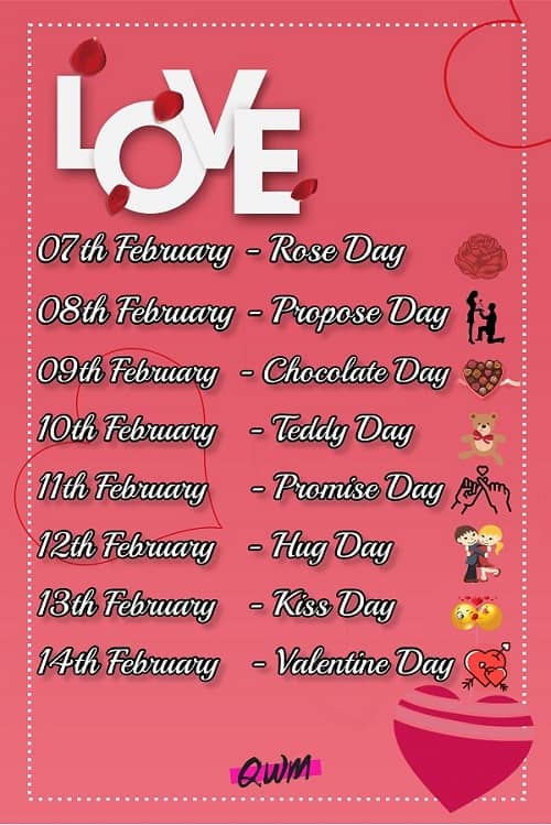 Valentine’s Week 2022 List |7 Feb to 21 Feb days list, February special days
